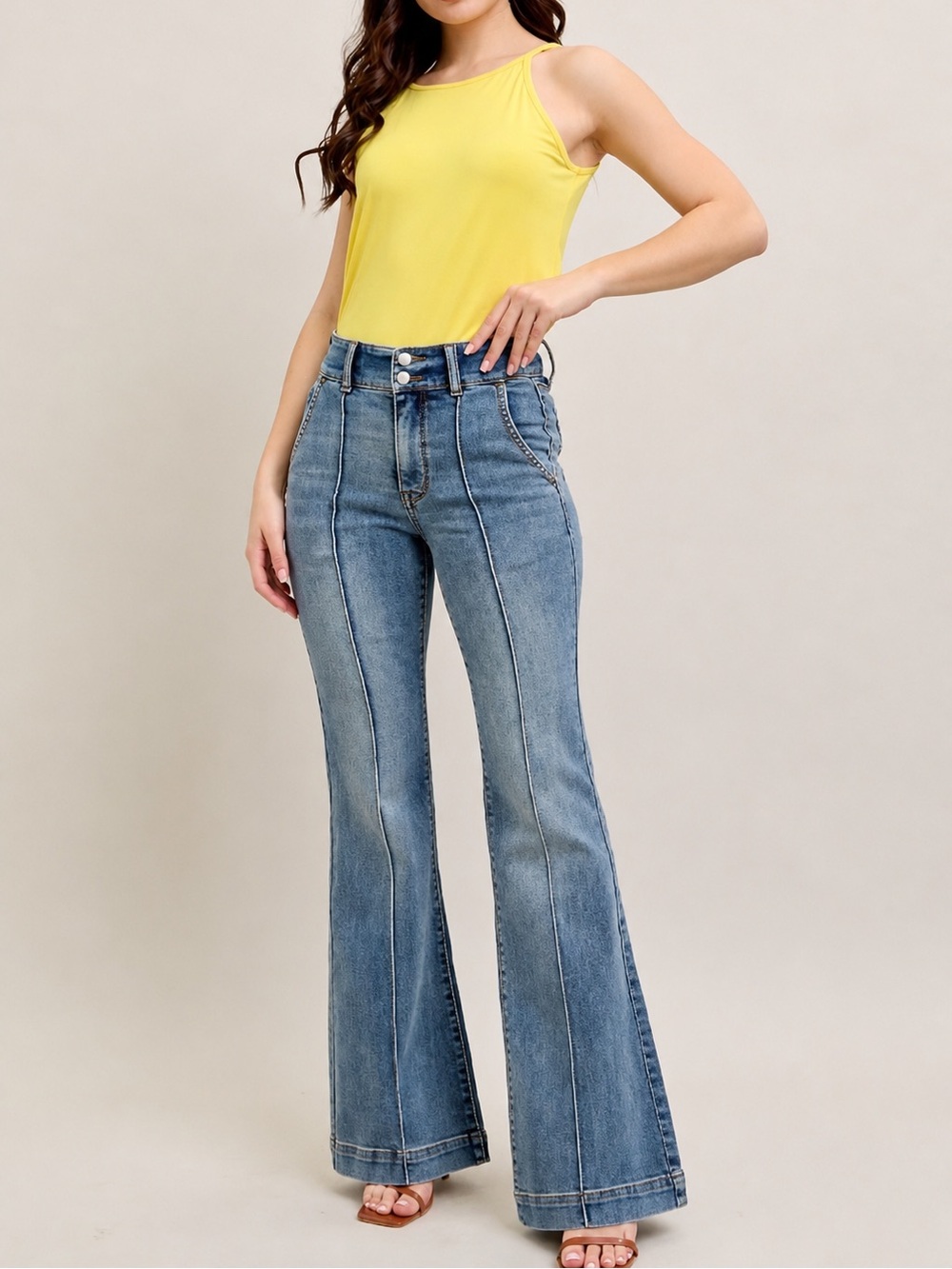 Judy Blue Vintage Muse Trouser Flare Jeans High Rise Double Button Pintuck 9/29 - Picture 2 of 11